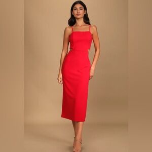 Lulus NWT Only the Good Times Red Sleeveless Cutout Midi Dress, Medium